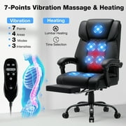 Hoffree Massage Office Chair 400LBS Executive Office Chair Massage and Footrest Big and Tall Office Chair with Heated Lumbar Support, Ergonomic Computer Desk Chair Reclining High Back Leather Office