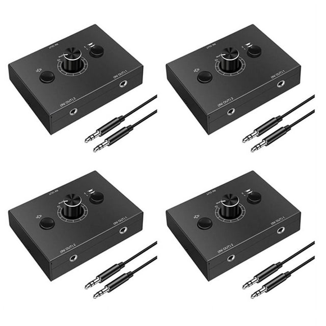 4X 3.5mm Audio Switcher, 2 Input 1 Output/1 Input 2 Output Audio Splitter Switcher, One-Key Mute Button,4 * 3.5mm Audio Switch Switcher 4 * 3.5mm Audio Cable,black