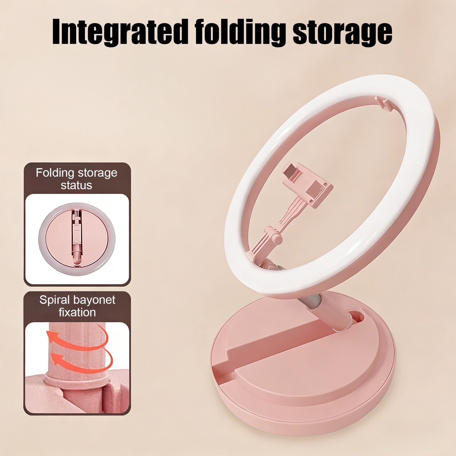Ring Light LED Ring Light with Stand Portable Foldable Ring Light for Selfie Phone Photography Live Streaming Video Recording Beauty Light Fill Light （Pink）