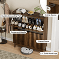 thumbnail image 3 of Algherohein 16-20 Pairs Shoe Storage Cabinet with Flip-Down Drawers,Freestanding Entryway Slim Shoe Cabinet, Walnut, 3 of 7
