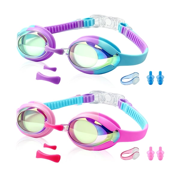 Amaopus Kids Swim Goggles 2 Pack, Toddler Swim Goggles Ages 4-10 with Comfortable Adjustable Strap - Anti-Fog UV Protection No Leaking Swimming Mask for Boys Girls - Clear Vision Underwater Goggles