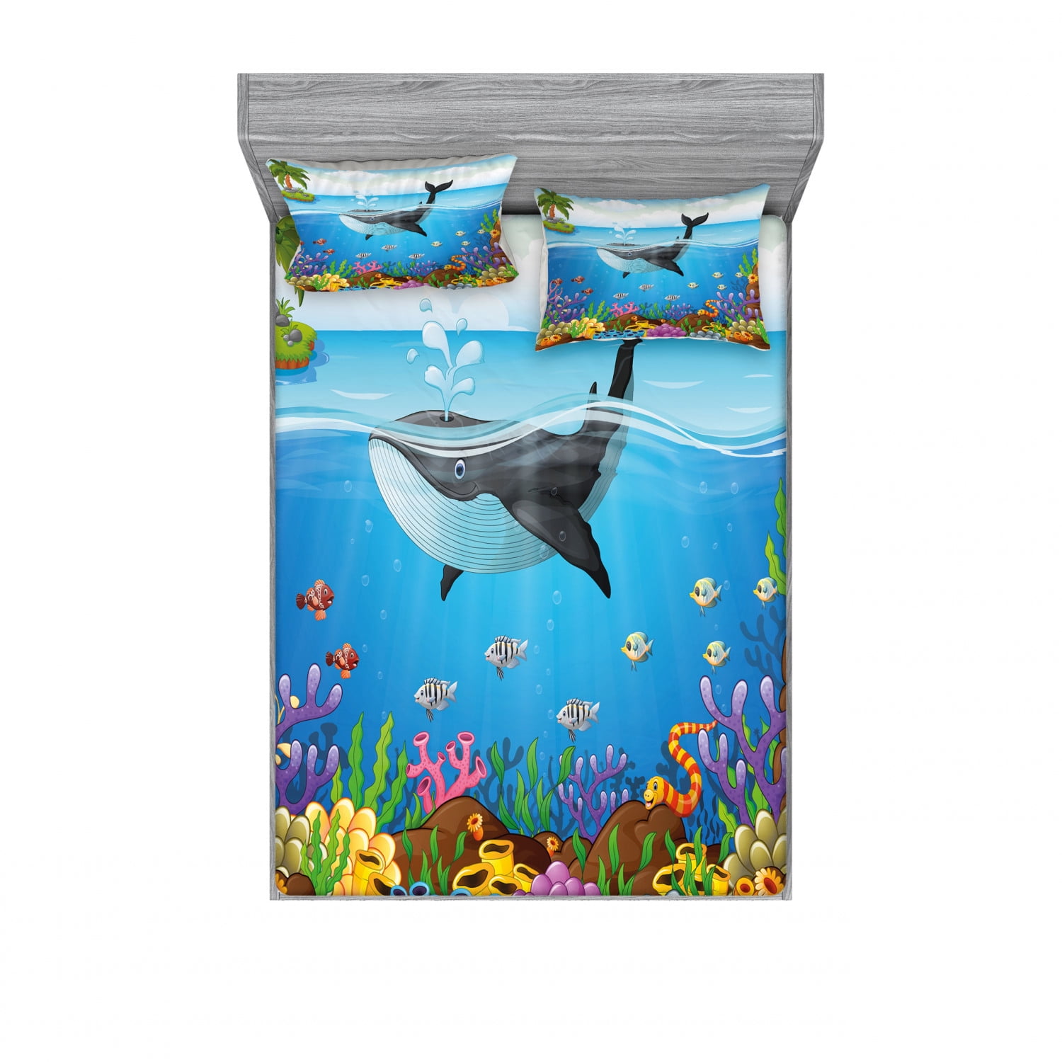 Whale Bedding Set with Sheet & Covers, Massive Whale the Master of the Oceans Themedround