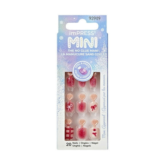 KISS imPRESS  Holiday Press on Nails, Oh So Cute, Pink, Kids Squoval, 20 Count