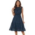thumbnail image 1 of Vestido de fiesta Allegra K sin mangas cintura ahumada estrellas metálicas Azul oscuro S, 1 of 6