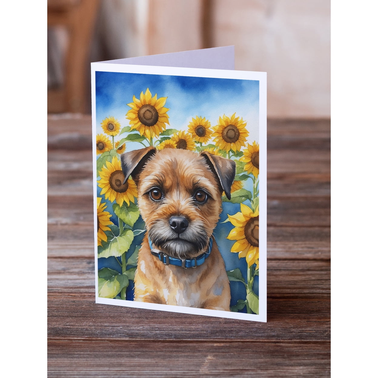 Border Terrier in Sunflowers Greeting Cards Pack of 8 7 in x 5 in