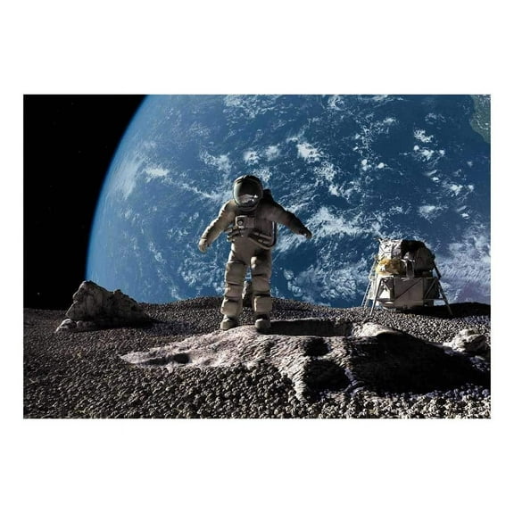 wall26 - Spaceman Exploring a Planet with Earth in The Background- Wall Mural, Removable Sticker, Home Decor - 66x96 inches