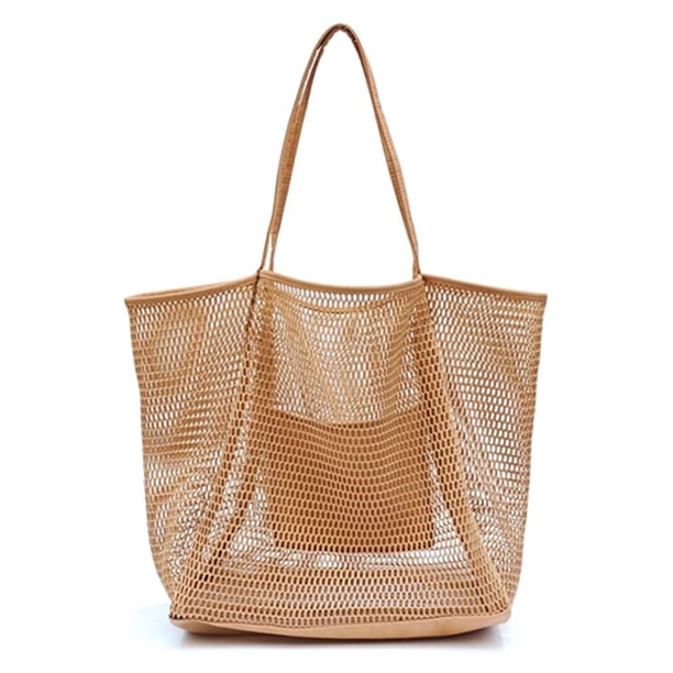 Bolsa de playa de malla grande con bolsillo interior con cremallera, bolso de hombro, bolso de playa para mujer, bolso plegable, bolso de compras, bolso de playa para viajes de compras