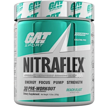GAT Sport, NITRAFLEX Testosterone Boosting Powder, Increases Blood Flow, Boosts Strength and Energy, Improves Exercise Performance, Creatine-Free (Beach Blast, 30 Servings)
