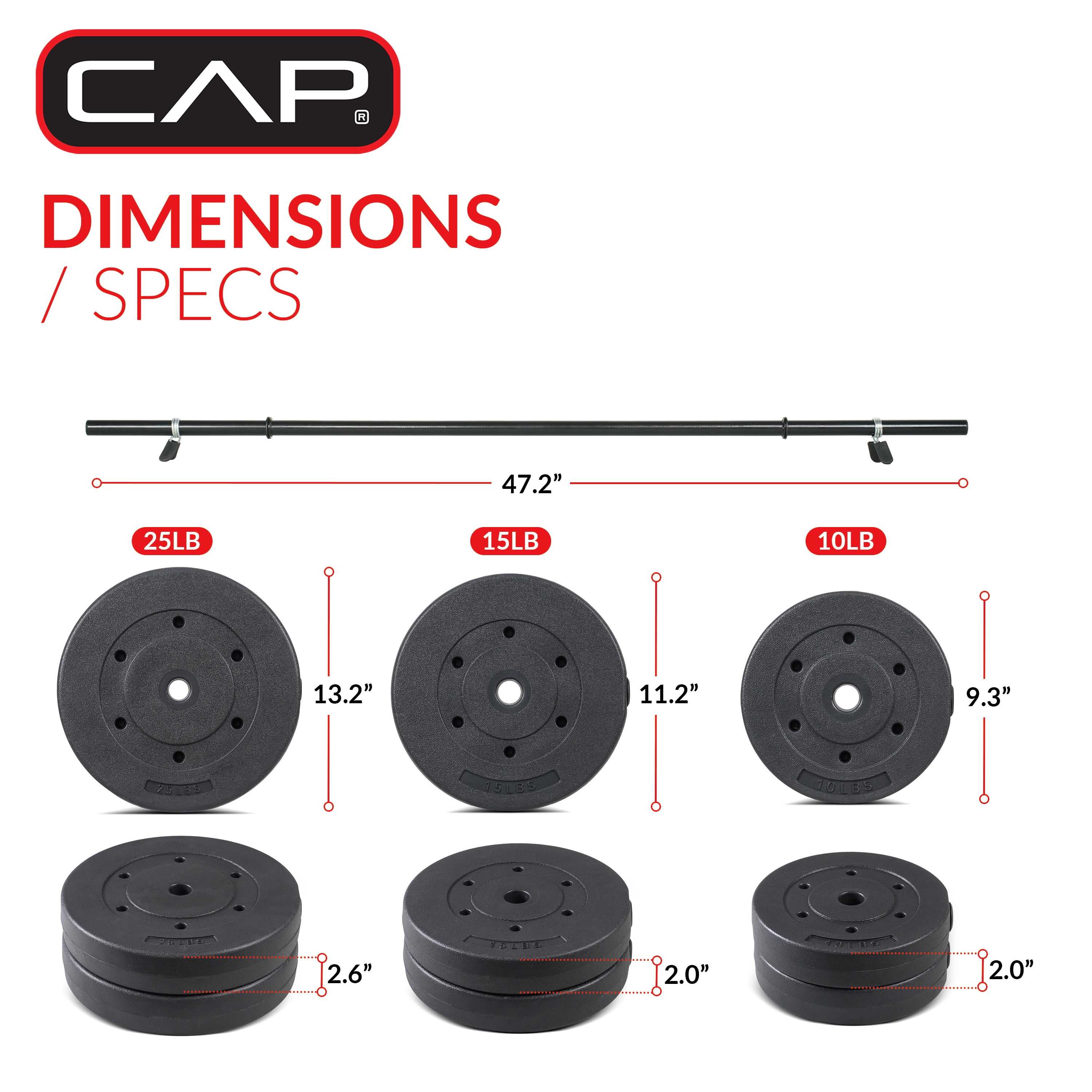 Cap Standard 4.5 Foot Hollow Straight Weightlifting Exercise Bar with 100lb Vinyl Weight Plate Set