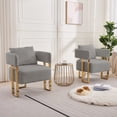 thumbnail image 3 of Peispie Modern Accent Chair Set of 2, Upholstered Teddy Fleece Comfy Reception Chair, Elegant Gold Metal Leg Living Room Chair & Lounge Bedroom Chair, Cozy Vanity Chair for Home Office, Grey, 3 of 7