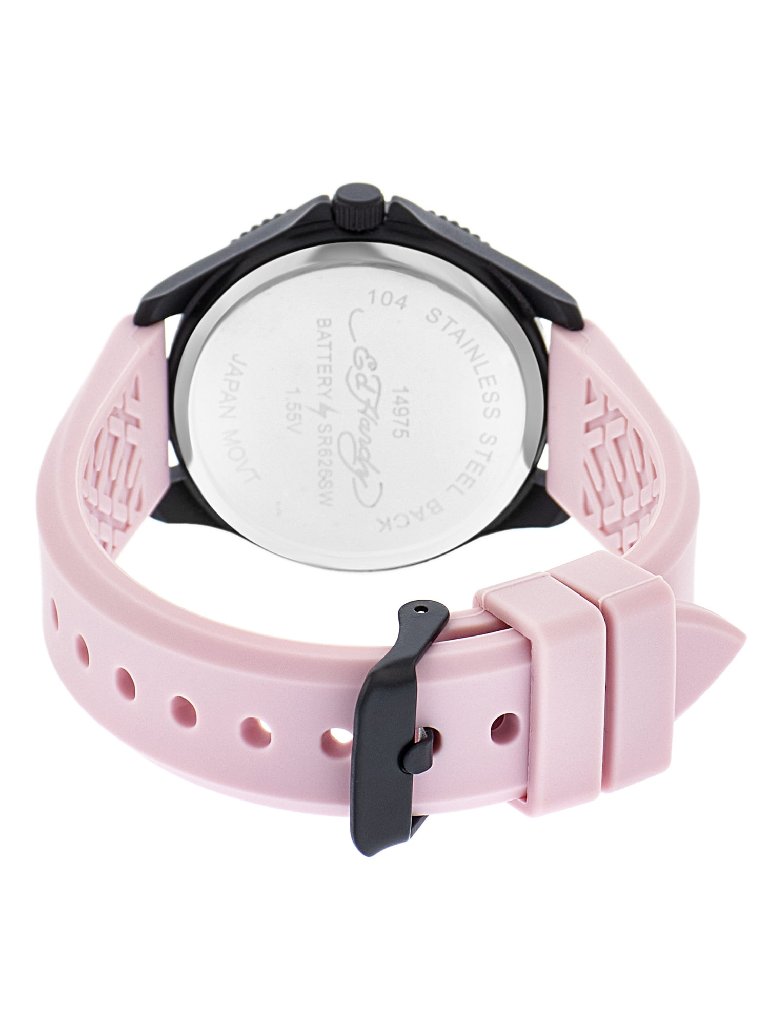 Ladies Ed Hardy Love Child Pink leather studded & pink crystals Analog Watch ED HARDY Ladies Silicone Strap Analog Watch, Pink, 36mm  main image 3