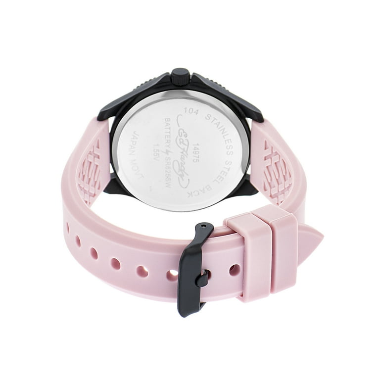 Ed Hardy Ladies Pink Silicone Strap Matte Black Analogue 38mm