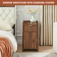 thumbnail image 3 of YOCWO Fluted Narrow Nightstand Set of 2 with Charging Station for Bedroom, Wood End Table with Drawer and Door for Living Room, Walnut, 3 of 9