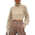thumbnail image 1 of Gupgi Pulls à Col Roulé Femmes Couleur Unie à Manches Longues Tricot Pull Automne Hiver Tricots Décontractés, 1 of 5