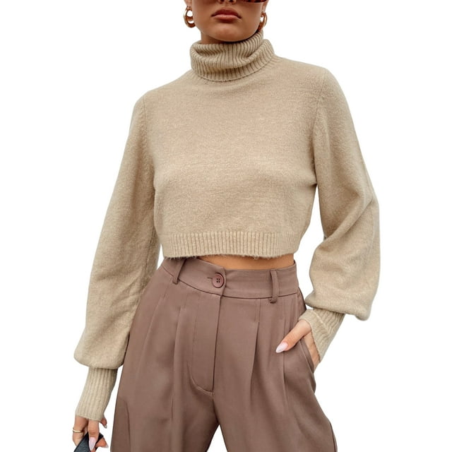 Gupgi Pulls à Col Roulé Femmes Couleur Unie à Manches Longues Tricot Pull Automne Hiver Tricots Décontractés