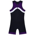 thumbnail image 6 of dPois Mens One Piece Swimsuit Sun Protection Rash Guard Zipper Bodysuit Surfing Suit Swimwear Shorty Purple 4XL, 6 of 6