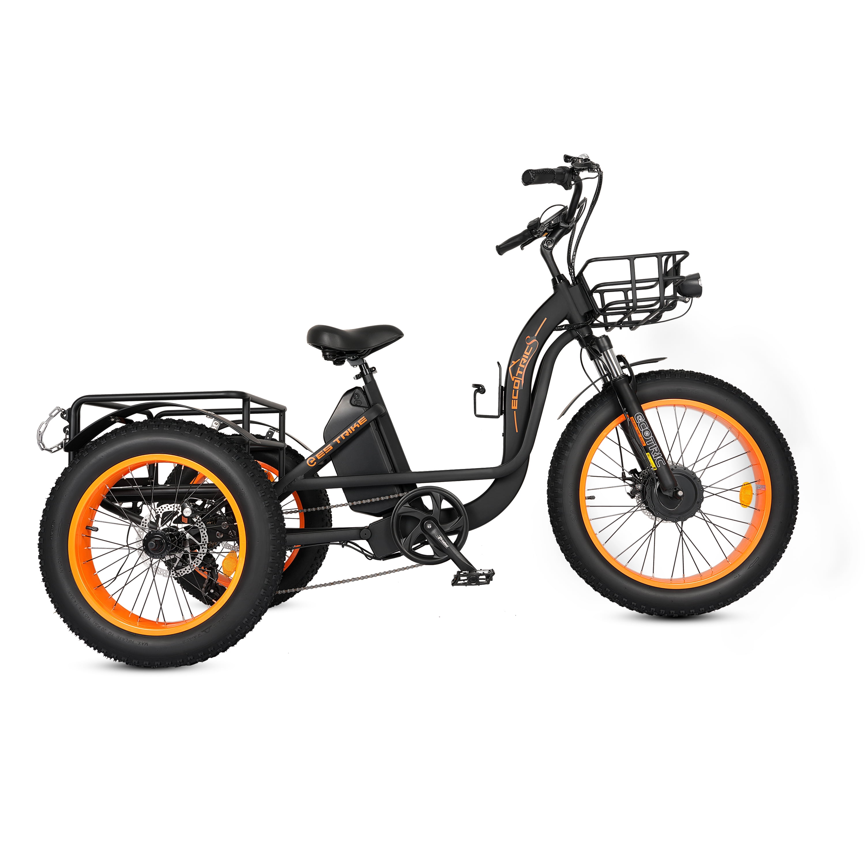 Ecotric 48 V Electric 24" Tricycle with Front and Rear Carrying Basket