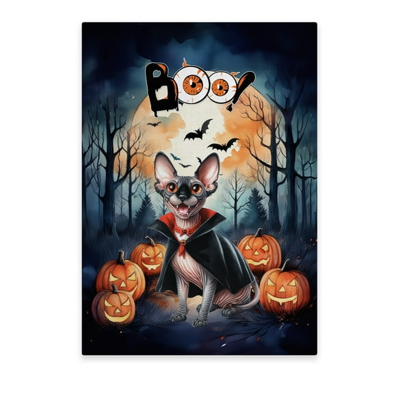 Happy Halloween Vampire Sphynx BOO with Pumpkins Fun and Spooky Vertical Matte Canvas Poster Cat Lover Kitten Owner Gifts Idea Wall Art Home Decor - 00018