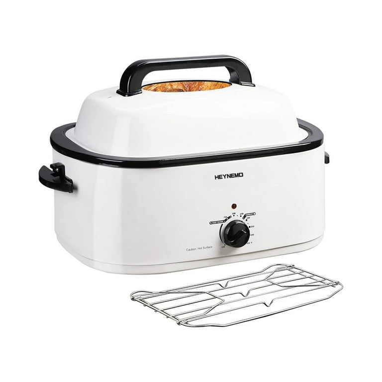 CozyHom 26 Quart Electric Turkey Roaster Oven Stainless Steel Roaster Pan  with Self-Basting Lid Removable Insert Pot, White 