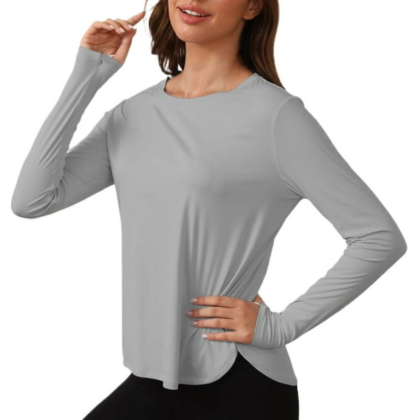 Camisas Entrenamiento Guardia Erupción Tops Sun Women Long Manga Athletic Wishs (Gray XL)