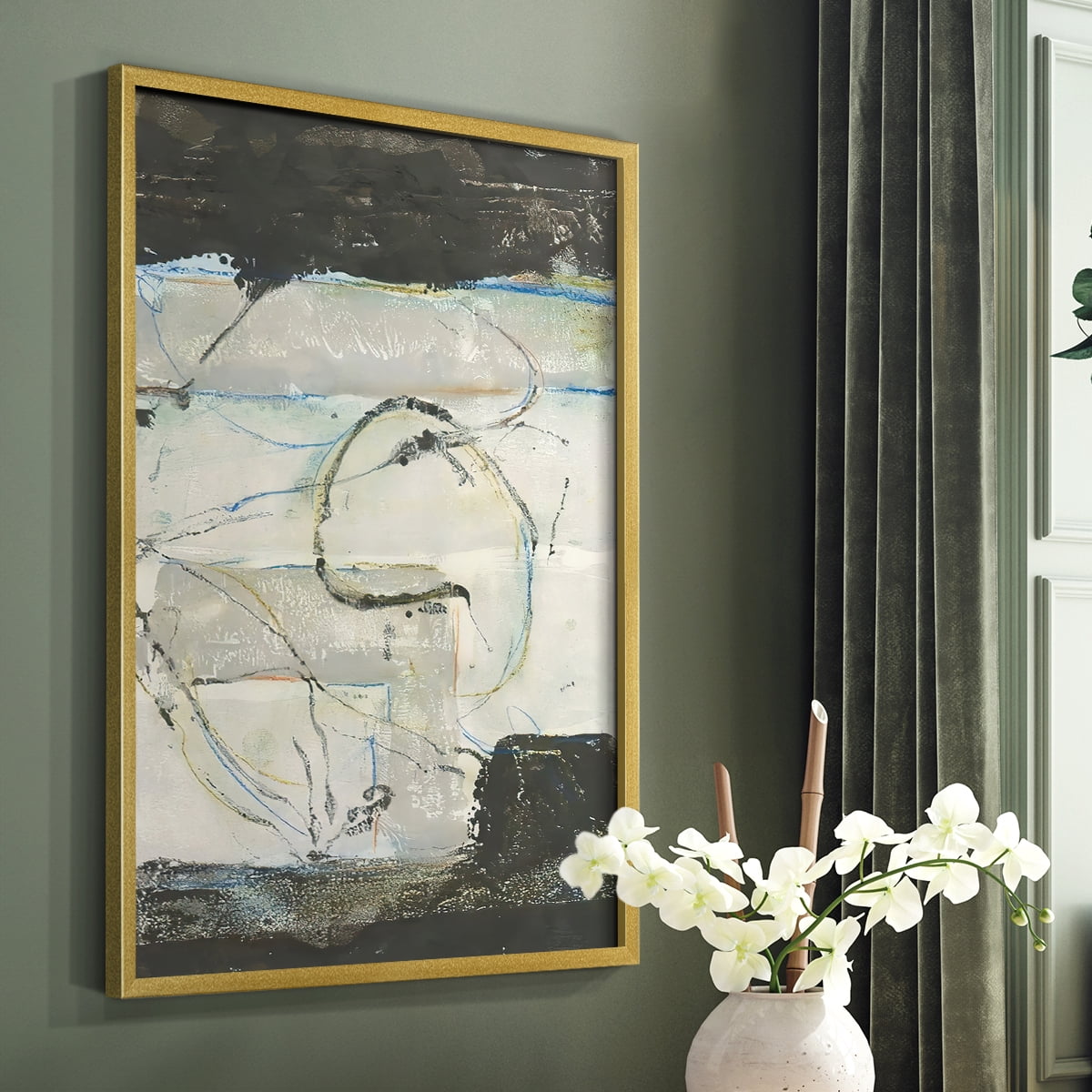 Continuing Energy I Framed Print in Gold Solid Wood Framed Print No Nail Hanging