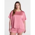 thumbnail image 2 of Joyspun Women’s Short Sleeve Stretch Satin Top and Shorts Pajama Set, 2-Piece, Sizes XS-3X, 2 of 6