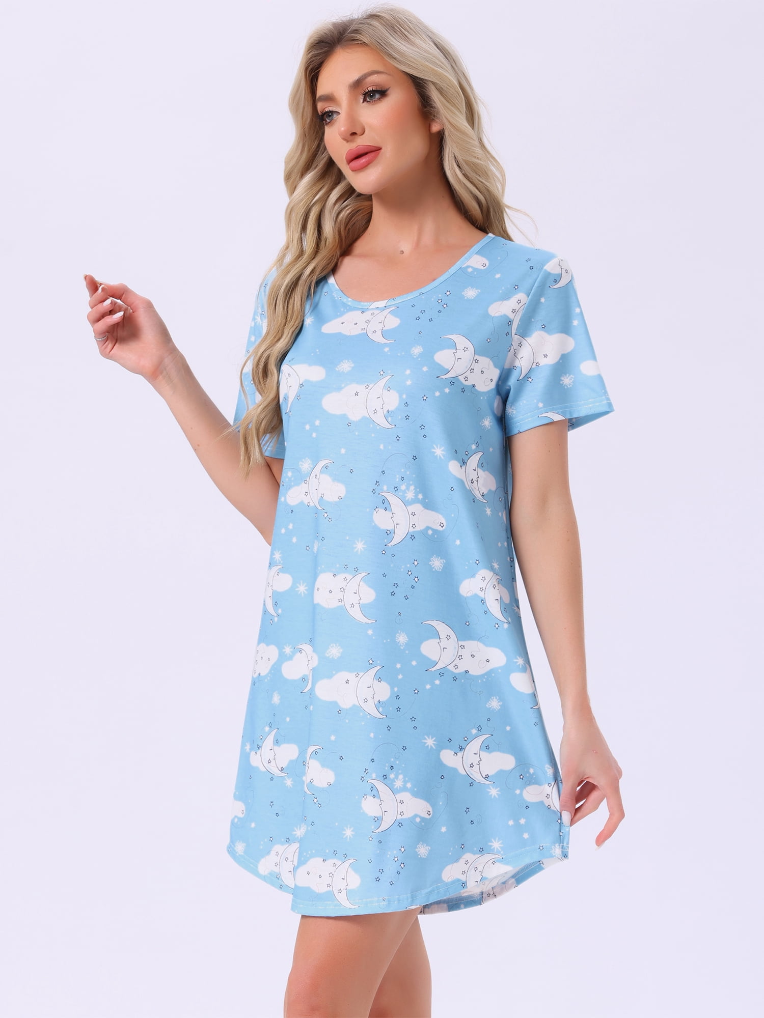 DARING DIVA Women's Colorful Striped Short Sleeve Nightgown M Cloud Moon