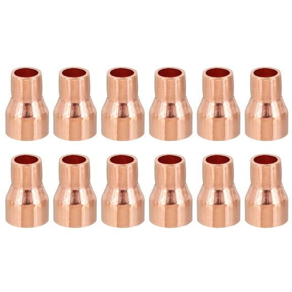 Uxcell 3/8" to 1/4" ID Copper Reducer 12pcs Pure Copper Reducing Coupling Fitting Pipe Tube Connector Adapter