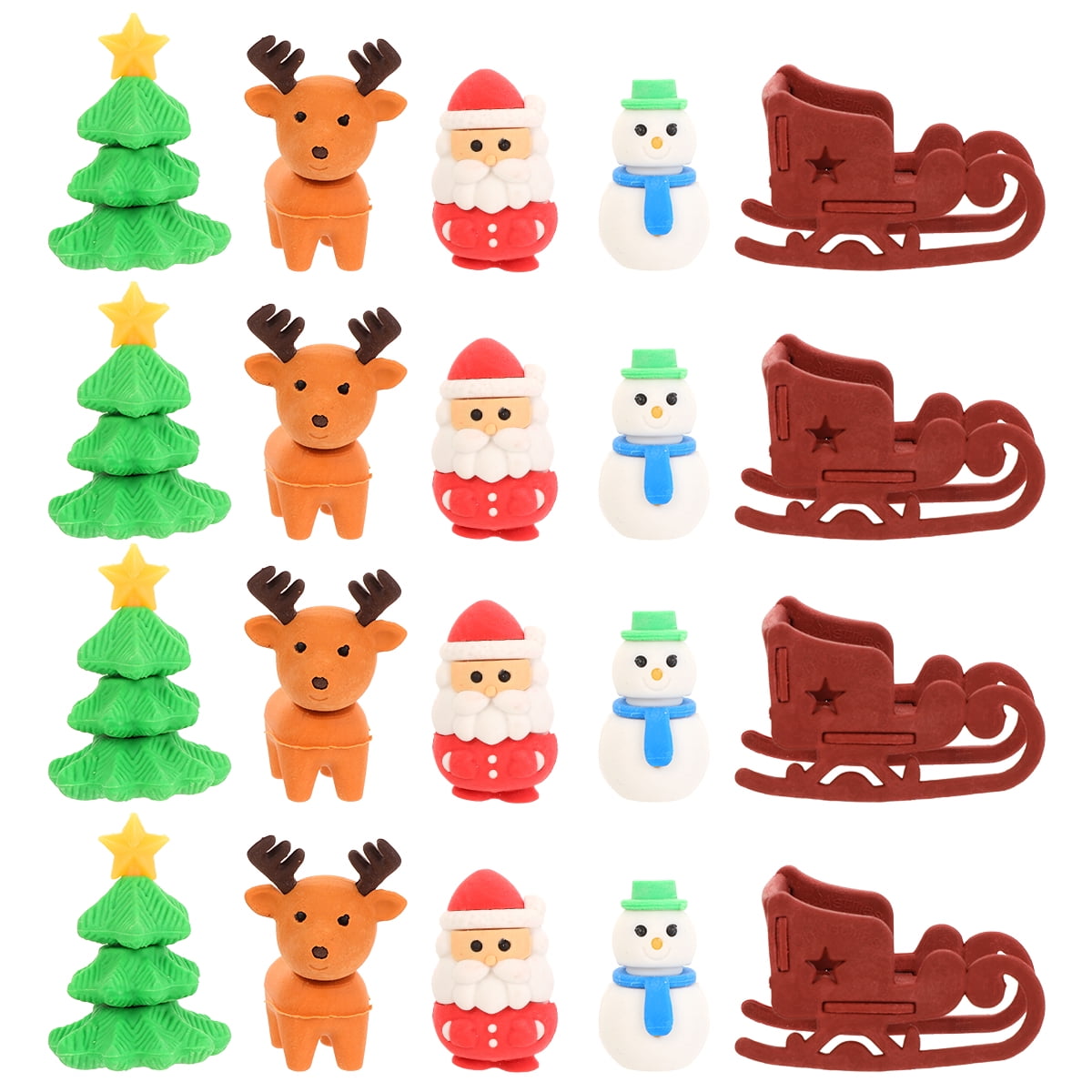 ABOOFAN 3D Christmas Erasers Santa Xmas Tree Snowman Reindeer Erasers  Christmas Rubber Toys Holiday Rubber Ducks Kids Christmas Party Favors