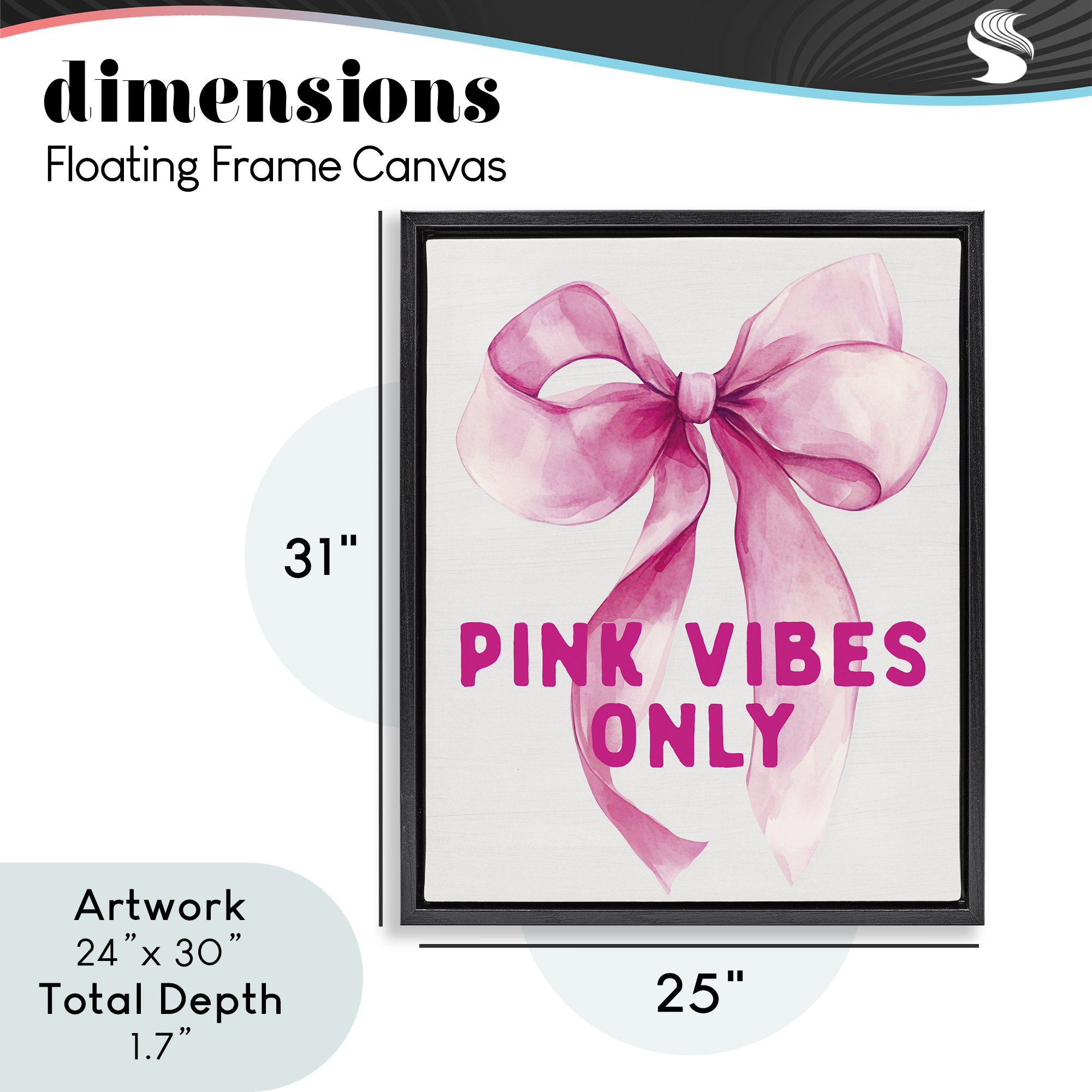 Girly Pink Vibes Only Black Framed Floater Canvas Wall Art, design by Lettered and Lined