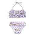 thumbnail image 3 of TiaoBug Girls 2 Pcs Mermaid Bikini Sets Shiny Halter Ruffles Crop Top with Triangle Brief Bathing Suit Tankini Light Purple A 110, 3 of 5