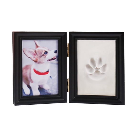 GOODOOSOO Pet Paw Print Keepsake Frame – Dog or Cat Memory Kit with Photo Slot, Clay Imprint, DIY Letters – Personalized Pet Memorial Gift (Black Wood)