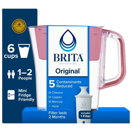 Brita 6 Cup Small Plastic Water Filter Pitcher, Cherry Blossom, BPA Free with 1 Brita Standard Filter
