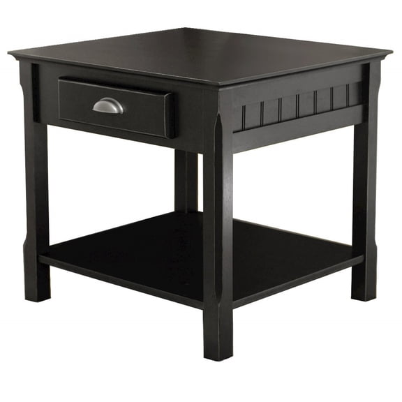 FurniFact Side Table, Black End Table, Drawer and Shelf, Square Furniture