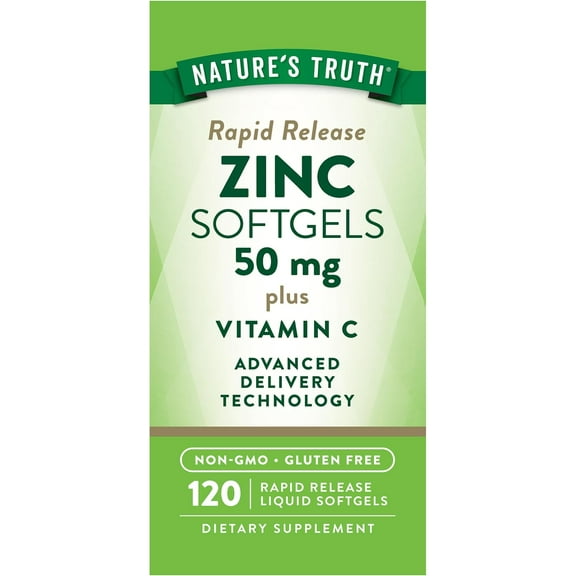 Zinc with Vitamin C | 50mg | 120 Softgels | For Men and Women | by Nature's Truth