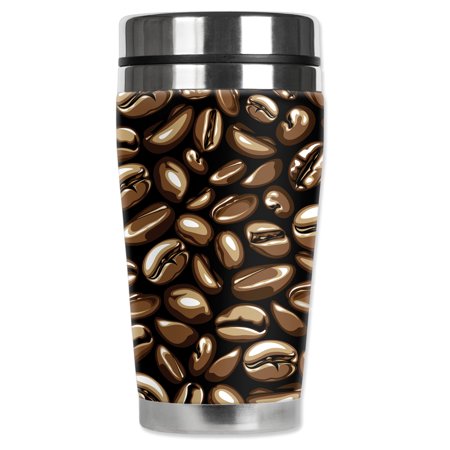

Mugzie brand 16-Ounce Stainless Steel Travel Mug with Insulated Wetsuit Cover - Coffee Beans