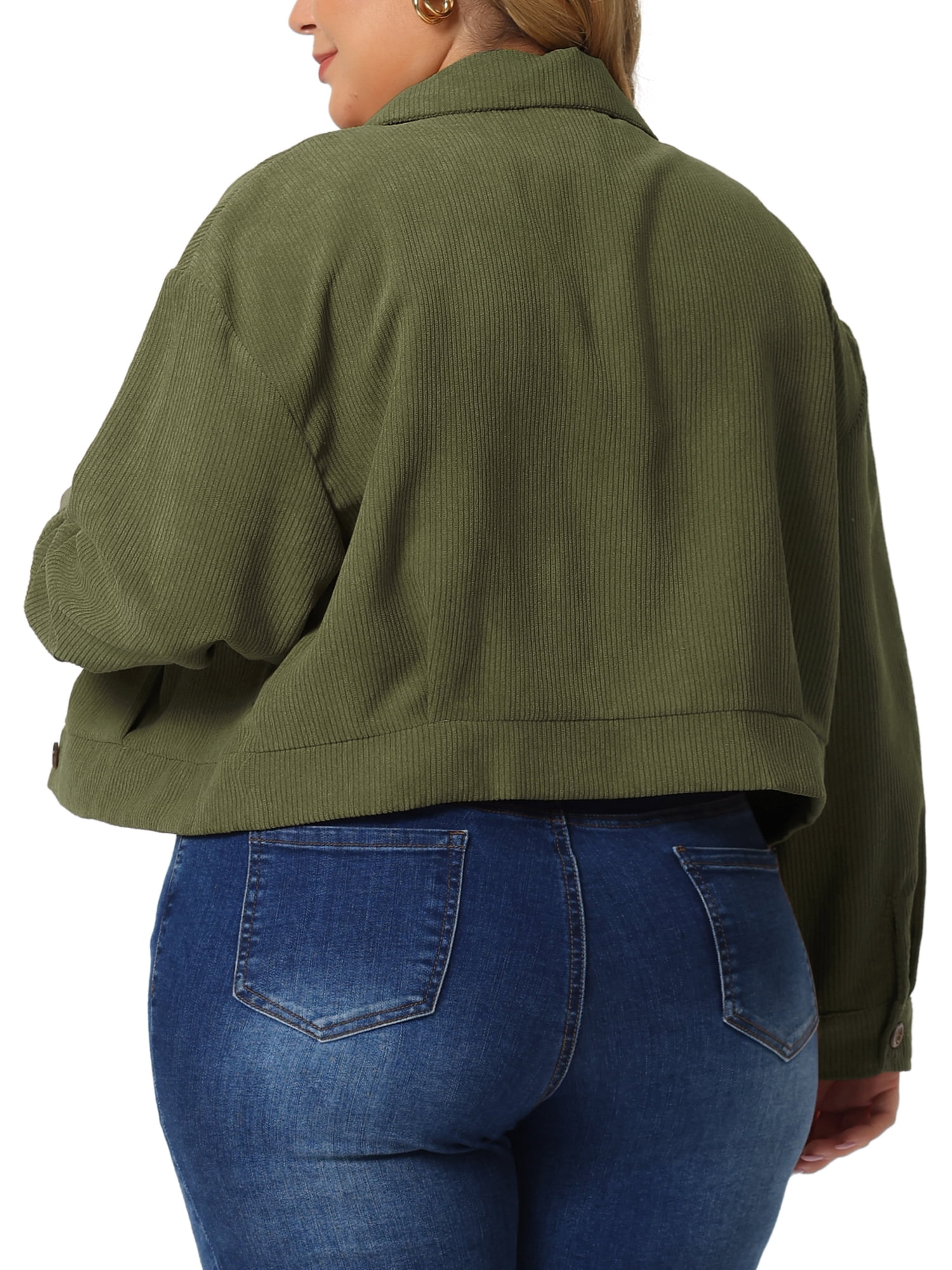 DARING DIVA Women's Plus Size Button Down Long Sleeve Shacket Jacket 2X Army Green