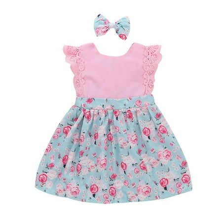 

Toddler Baby Girl Dress Short Sleeve Casual Dresses Casual Print Pink 100