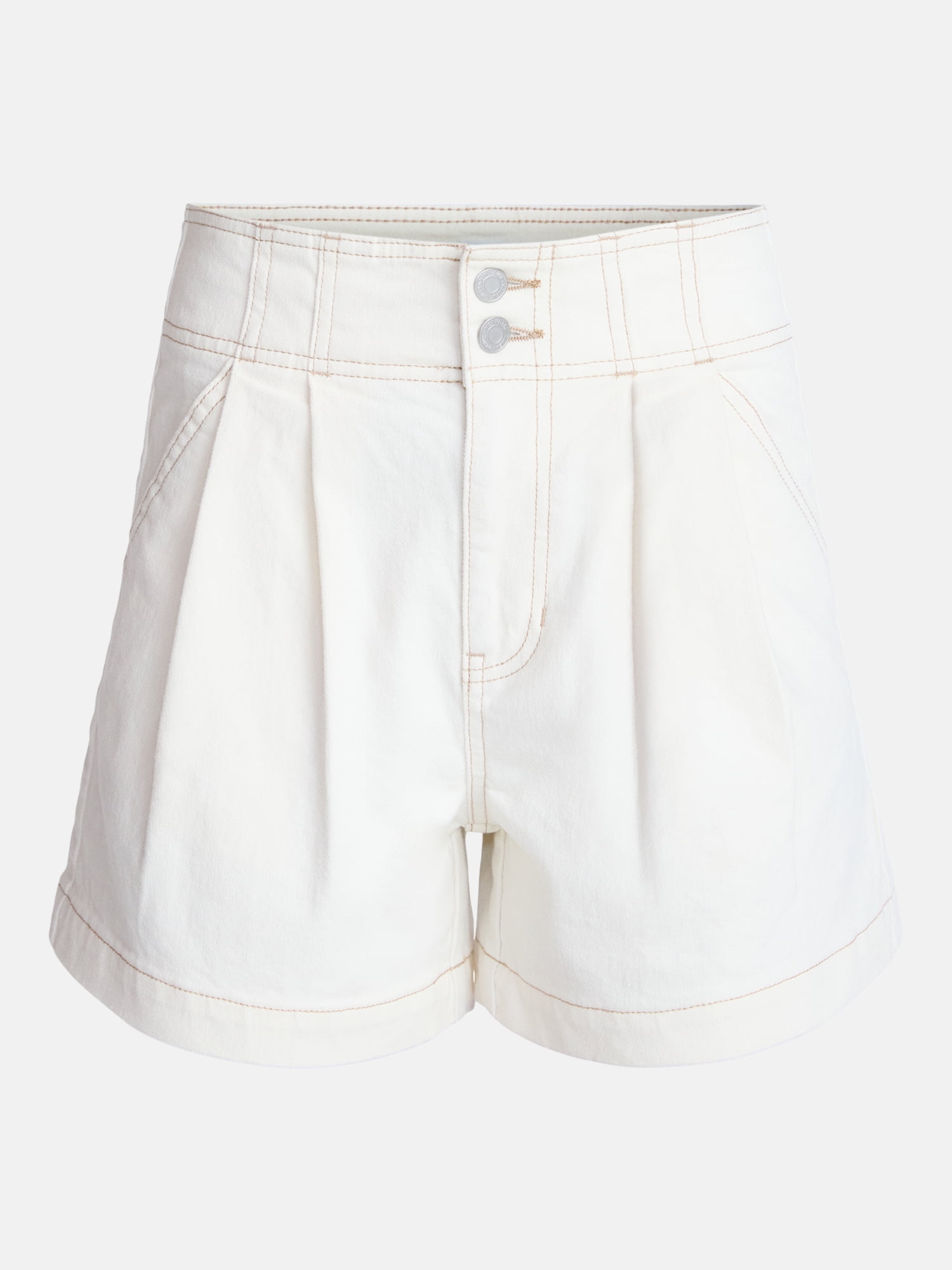 Time and Tru Women's High Rise Pleated Denim Shorts, 4.5" Inseam, Sizes 0-20