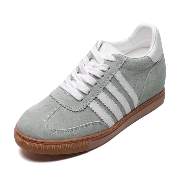 CMR CHAMARIPA Elevator Sneakers Shoes For Women - Gray Soft Leather Shoes 7CM / 2.76 Inches