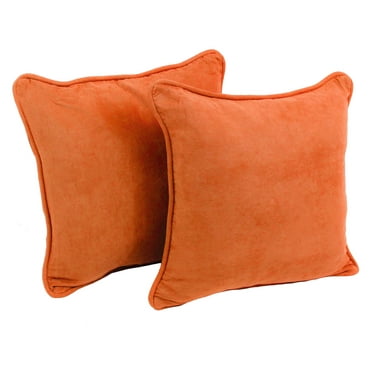 Blazing Needles Solid Microsuede Double-Corded Square Throw Pillows with Inserts (Set of 2), 18", Tangerine Dream