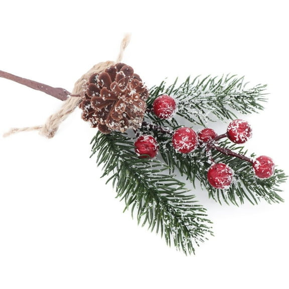 10 Pieces Artificial Pine Picks Christmas Tree Picks with Red Berries Pinecones Bowknot Artificial Pine Branches Stems Frosted Holly Spray for Winter Decoration Xmas Party DIY Crafts