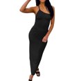 thumbnail image 4 of VISgogo Vestido de mujer sin mangas de color sólido, un hombro Correa de espagueti Sin espalda Ruched Skinny Fit Long Club Party One-Piece VISgogo moda, 4 of 9