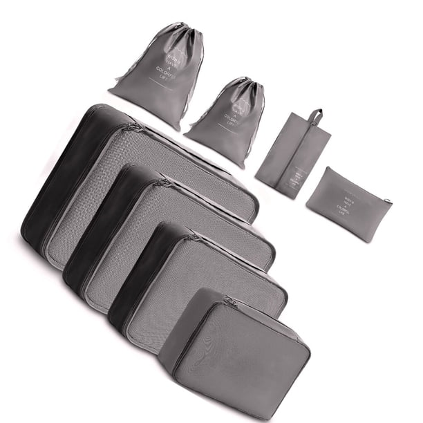 sweethay 9 piezas cubos de embalaje organizador de equipaje malla ropa zapatos sujetador maleta con cordón clasificación bolsa de Almacenamiento y organización del hogar Gris