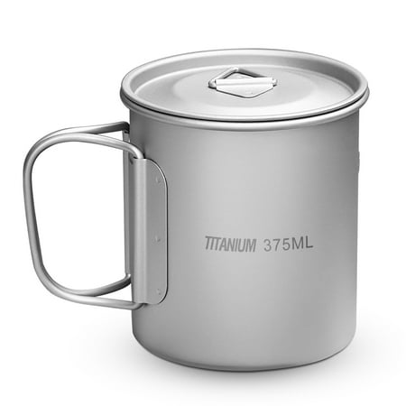

Dcenta 375ml Ultralight Titanium Cup Outdoor Portable Camping Picnic Tea Cup Coffee Mug with Lid and Foldable Handles