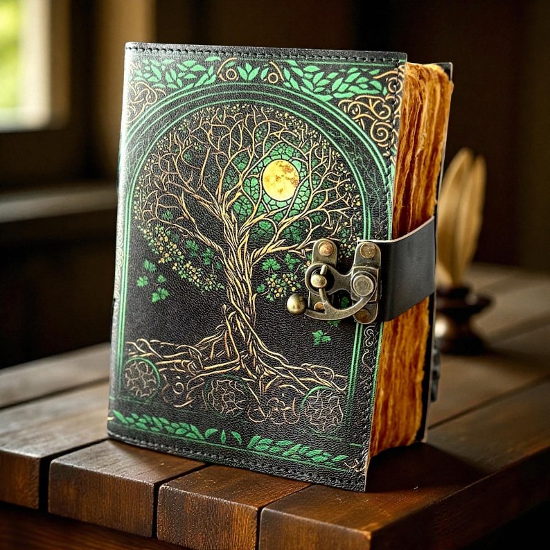 Tree of Life Leather Journal – Handmade Grimoire Book of Shadows – Size 5x7" | 200 Handmade Pages | Vintage Lock
