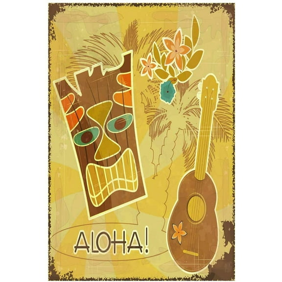 Original Retro Design Aloha Tiki Bar Tin Metal Signs Wall Art | Thick Tinplate Print Poster Wall Decoration for Bar