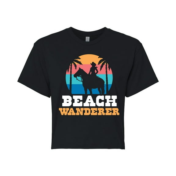 Instant Message - Beach Wanderer Cowgirl - Juniors Cropped Graphic T-Shirt