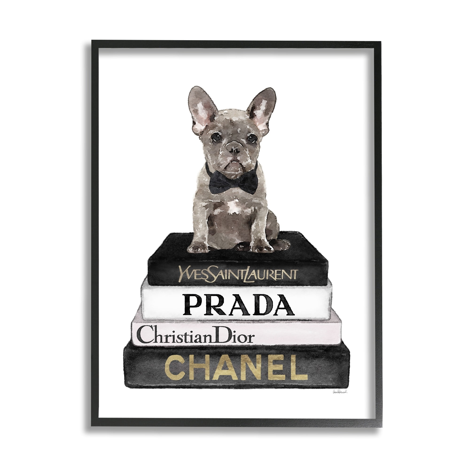 Amanda Greenwood French Bulldog Pet Fashion Apparel Bookstack 16" x 20" Framed Painting Art Prints by Stupell Home Décor