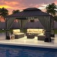 thumbnail image 7 of ALAULM 12'x14' Hardtop Gazebo, Galvanized Metal Double Roof with Gray Netting & Curtains, Sunshade for Patio, Backyard & Deck, 7 of 7